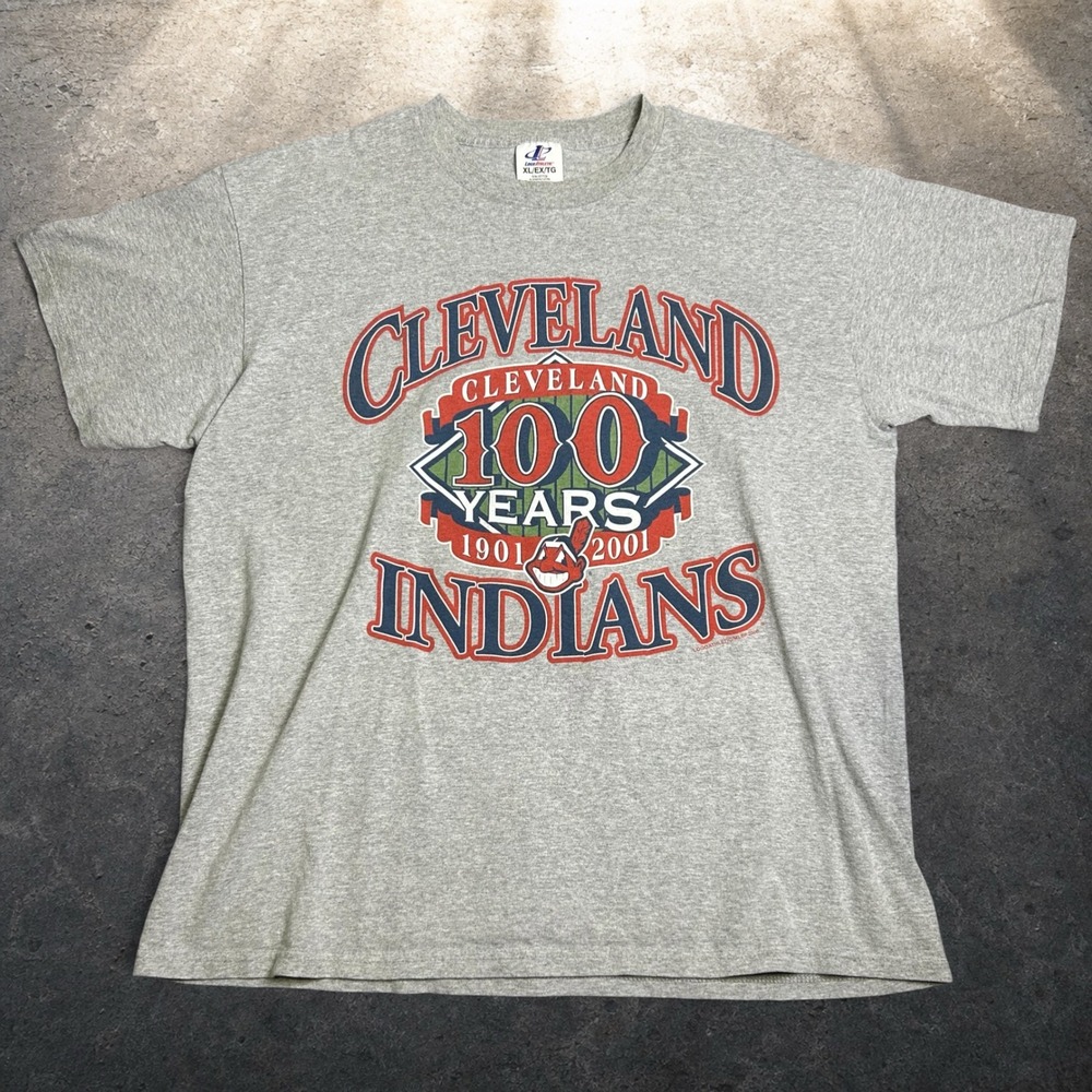 Logo Athletic Cleveland Indians 100 Years Vintage T-Shirt Gray XL 1901-2001
